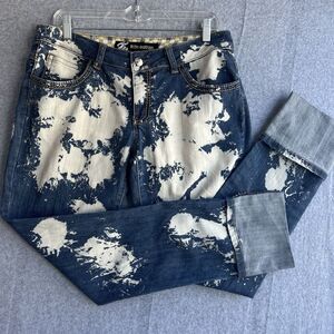90s Street Wear Rocawear Y2K  Women Jeans Bleach Distress‎ Sz 11 Cuffed 34"x 30"